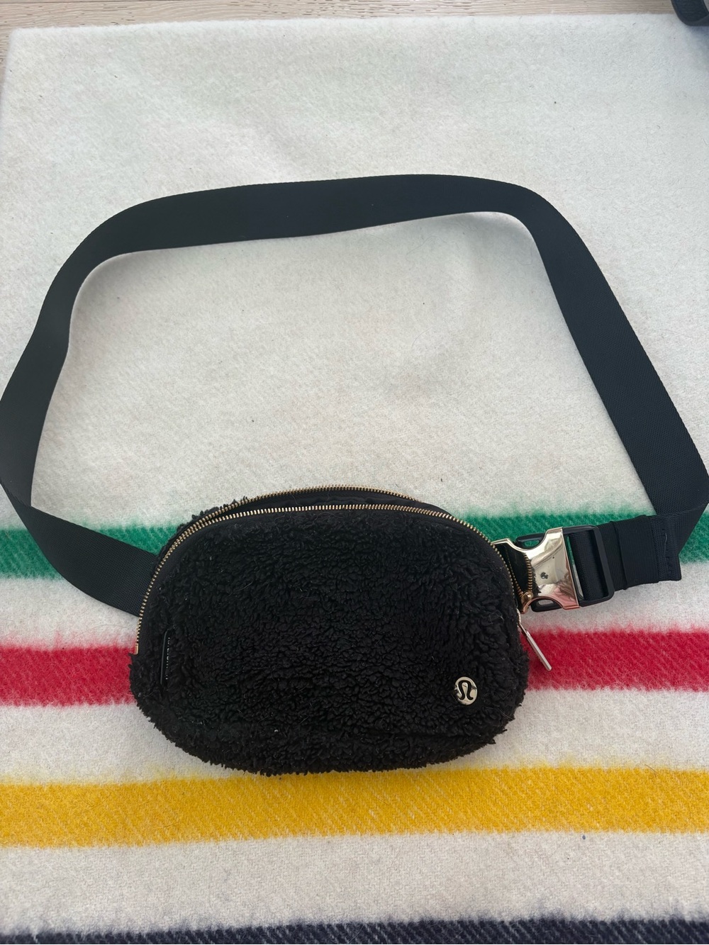 lululemon athletica Black Sherpa Crossbody Belt Bag with Gold Hardware